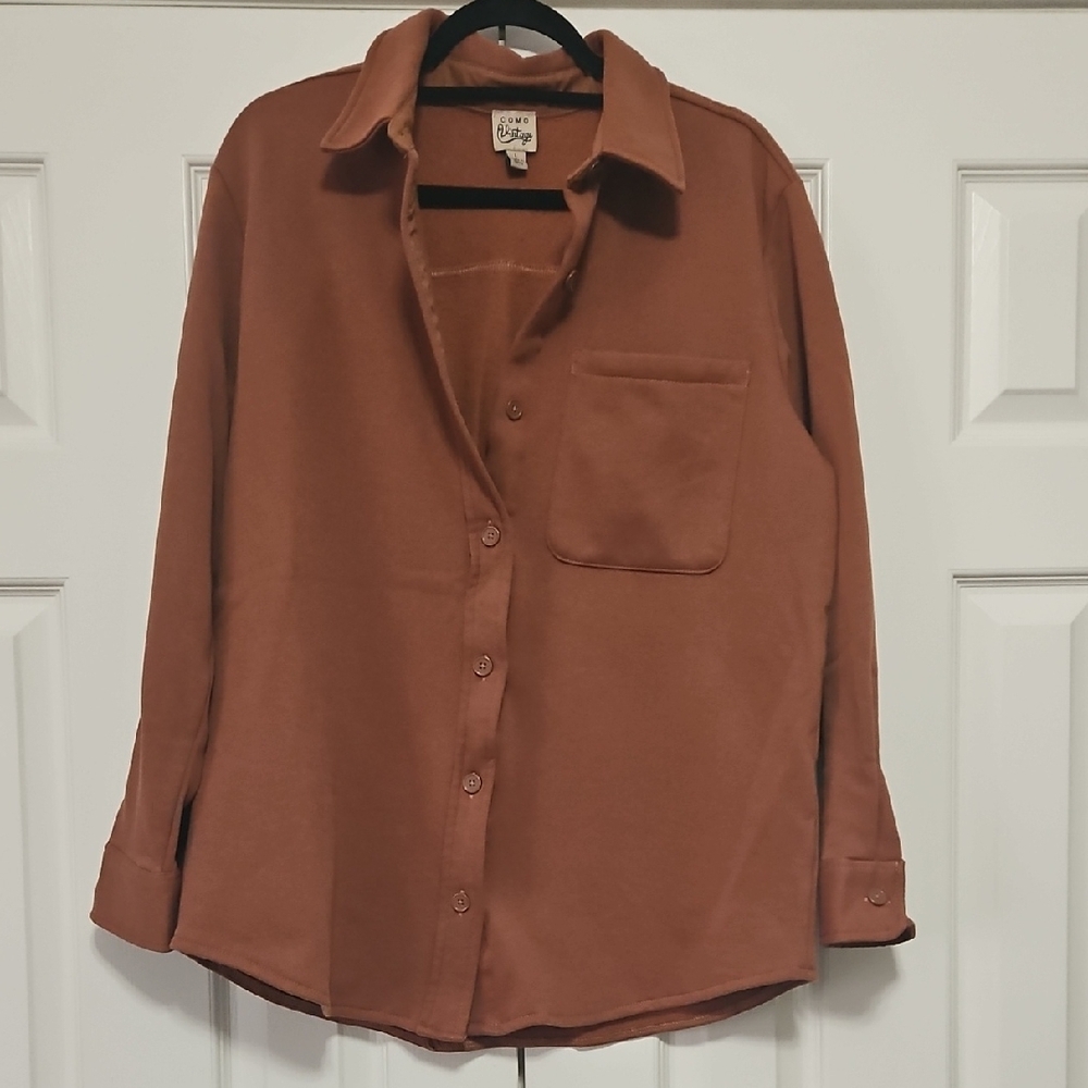 Como Vintage Button-Down Burnt Orange Shirt Jacket Shacket Womens L EUC